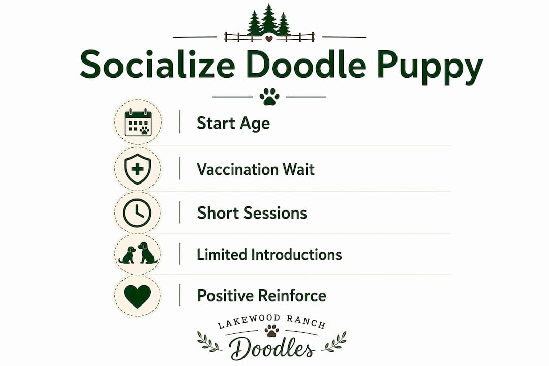 Infographic outlining doodle puppy socialization steps