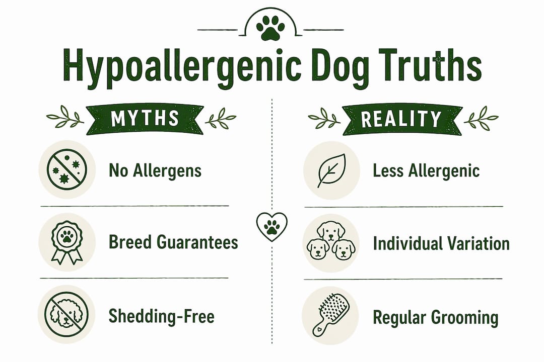 Infographic comparing myths and realities of hypoallergenic dogs
