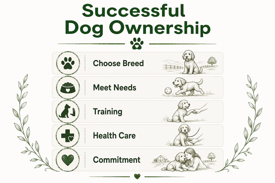 Infographic showing steps of successful dog ownership