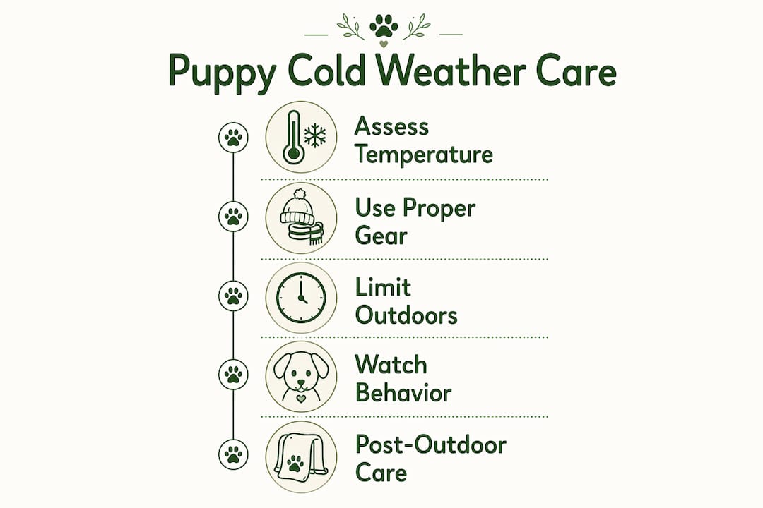 Infographic outlining puppy cold weather care steps