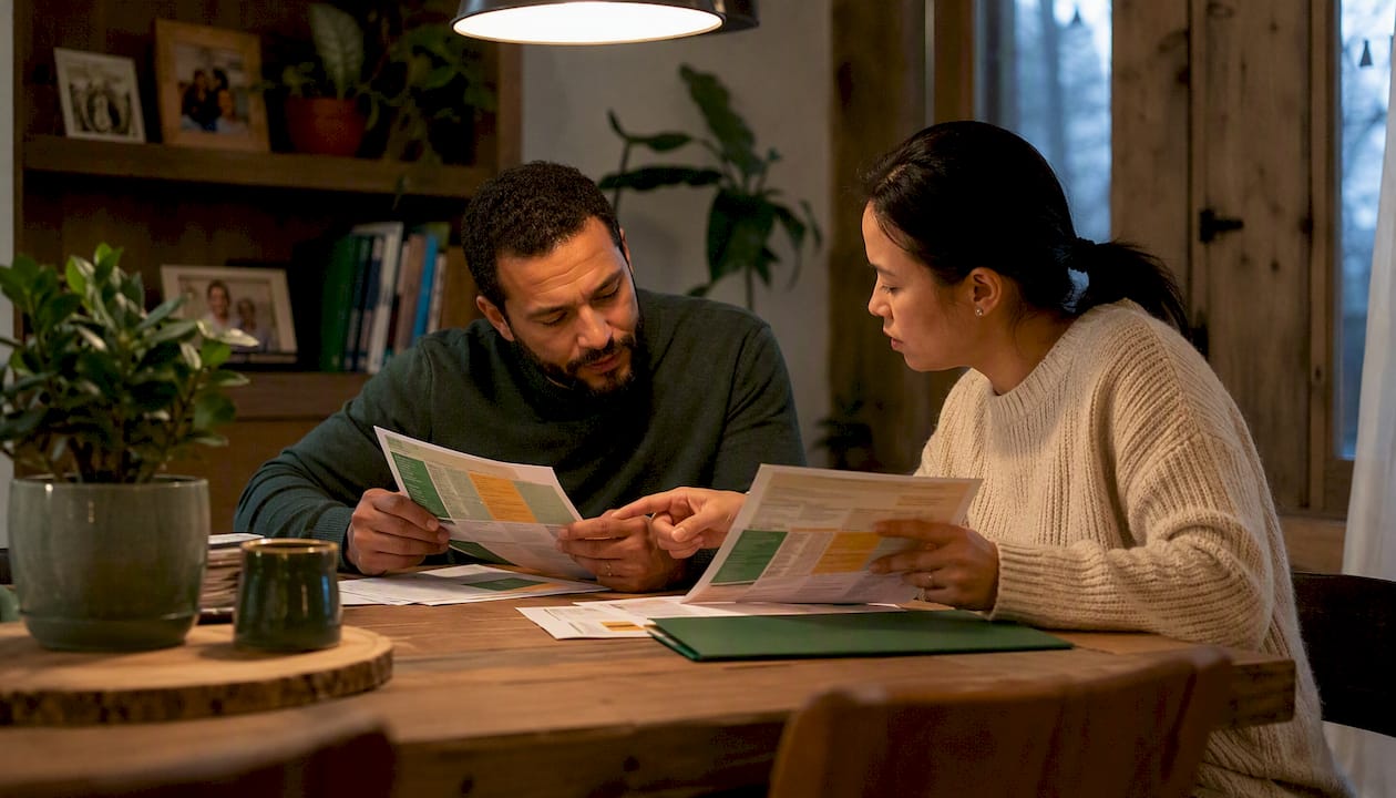 Couple discussing dog breeder evaluation criteria
