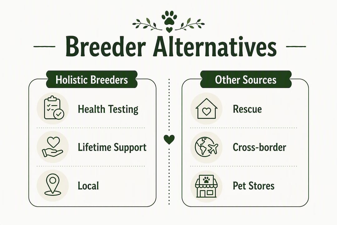 Infographic comparing dog breeder alternatives in Canada