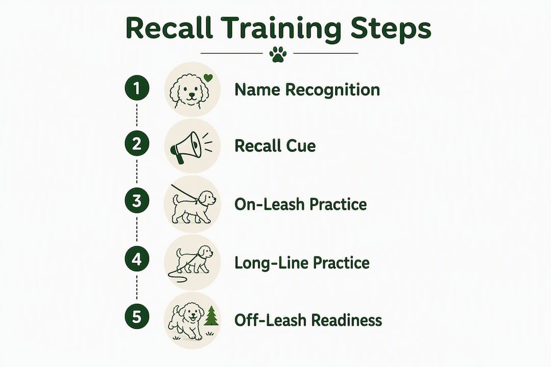 Infographic showing recall training step-by-step progression