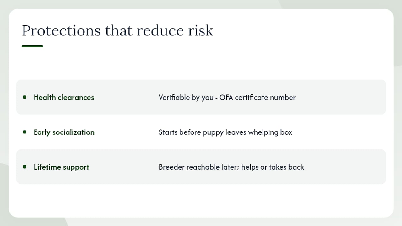 What health testing and lifetime support actually protect you from — overview diagram
