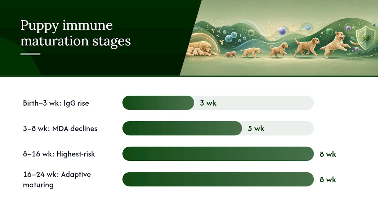 Timeline of puppy immune system maturation milestones