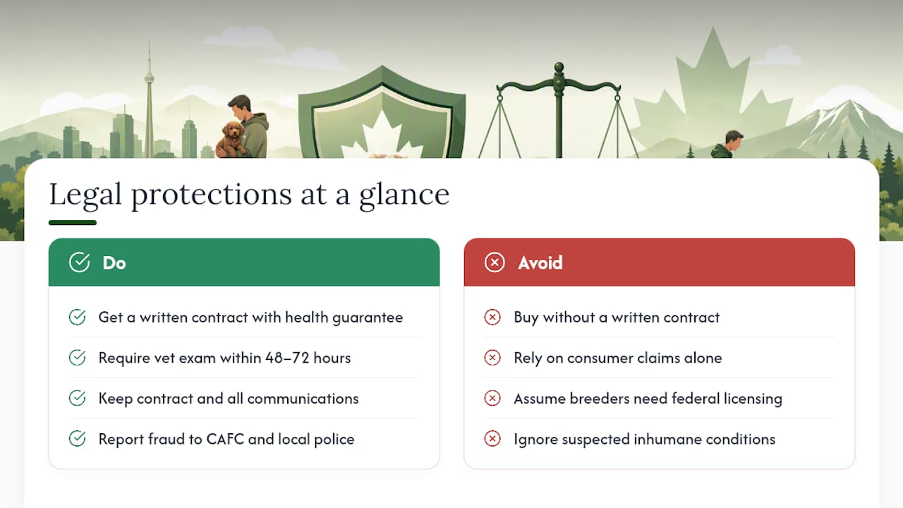 7. Legal protections and buyer rights when purchasing a puppy in Canada — overview diagram