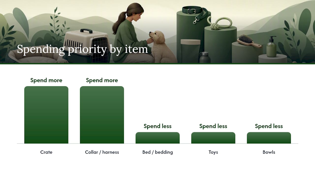Comparison of puppy product categories by durability safety and price