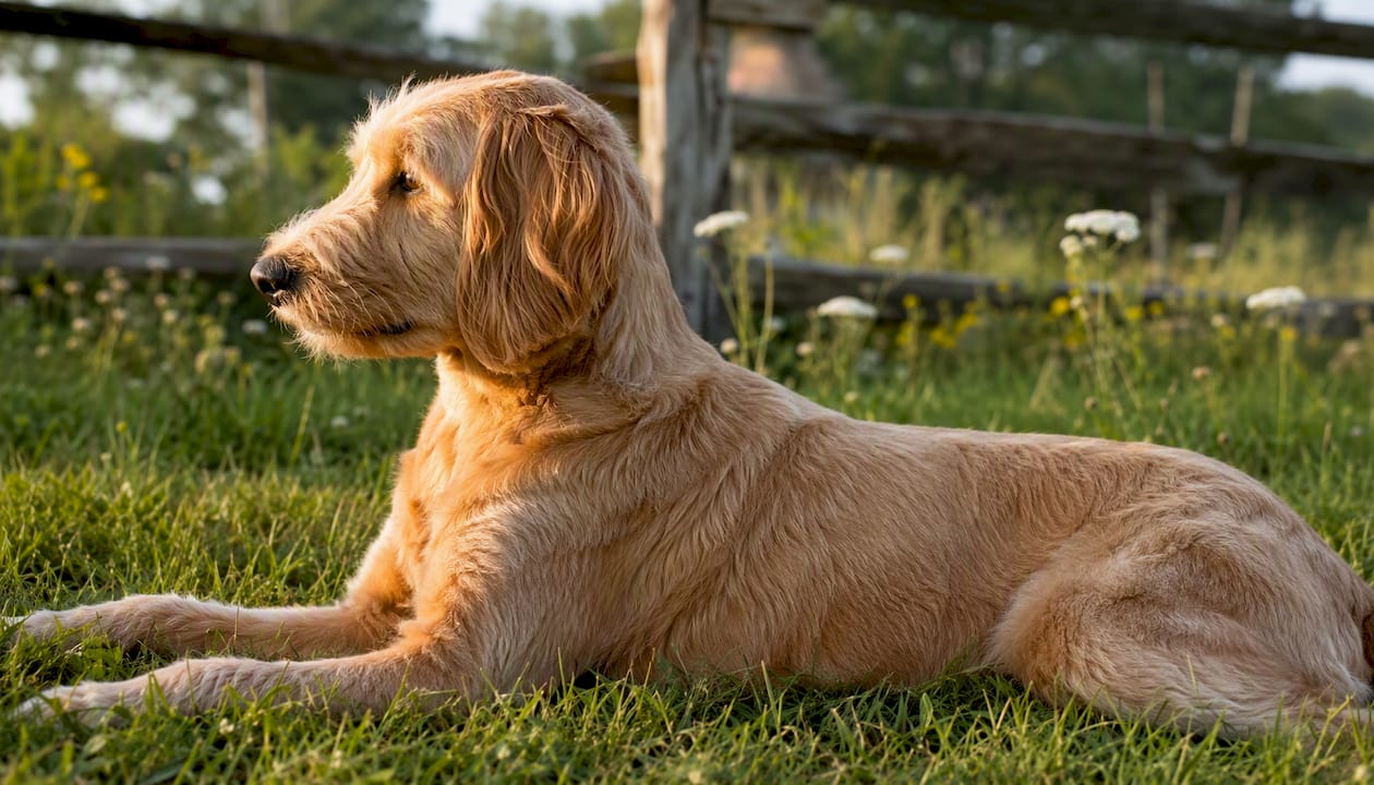 Goldendoodle with straight flat coat close-up