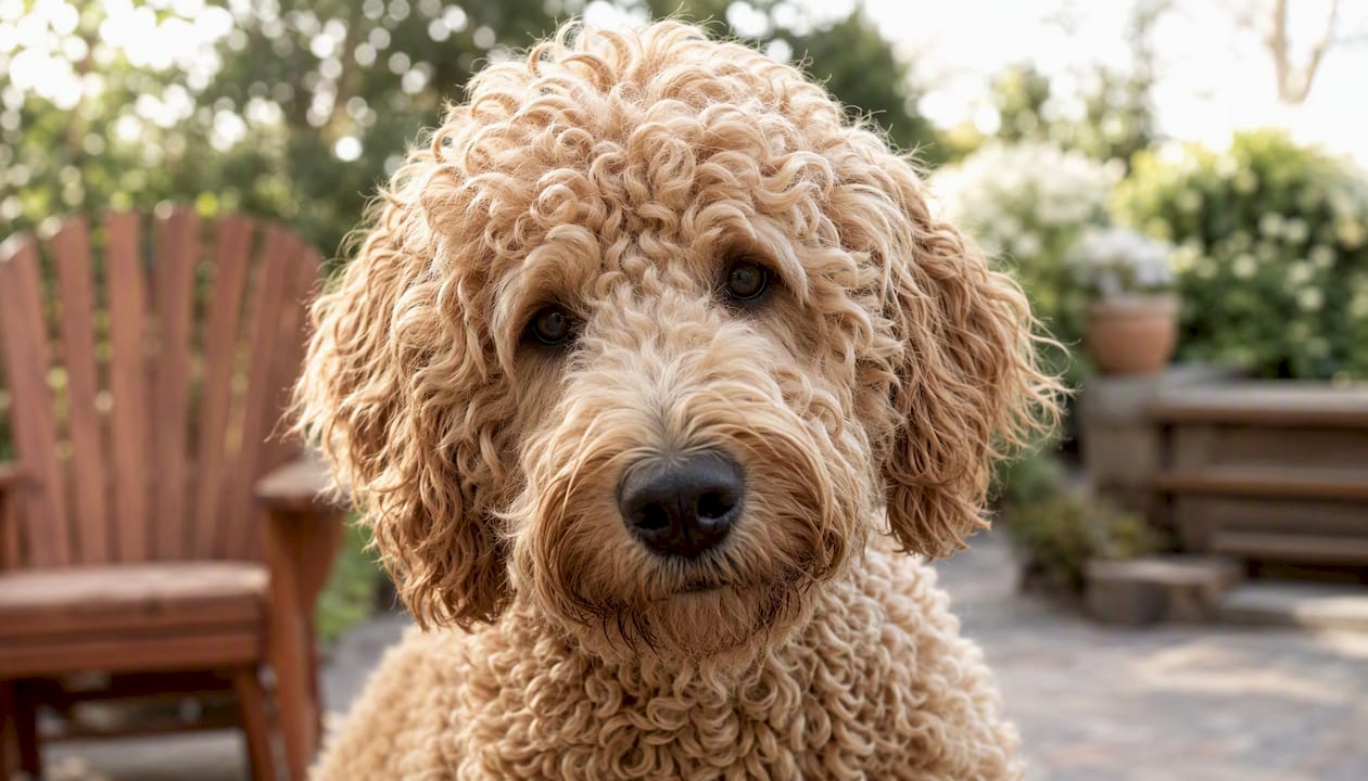 Close-up of Goldendoodle curly wool coat