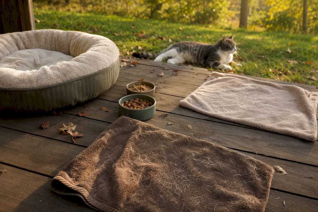 Towels used for scent swapping between puppy and cat