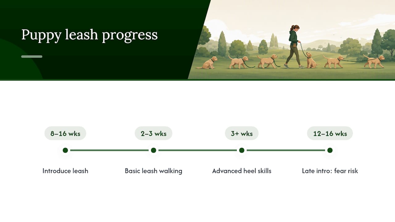 Puppy leash training progress timeline