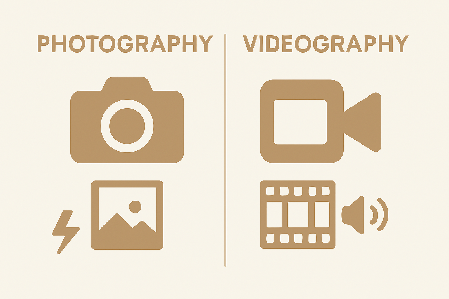 Photography vs videography comparison, icons only