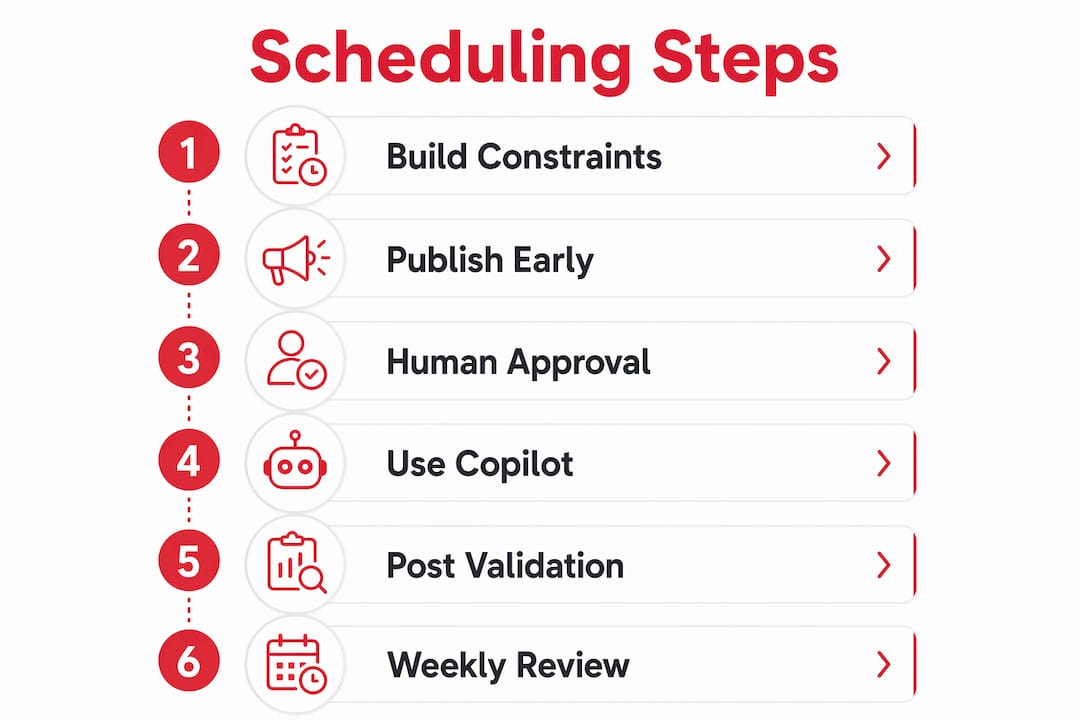Infographic showing step-by-step scheduling strategy