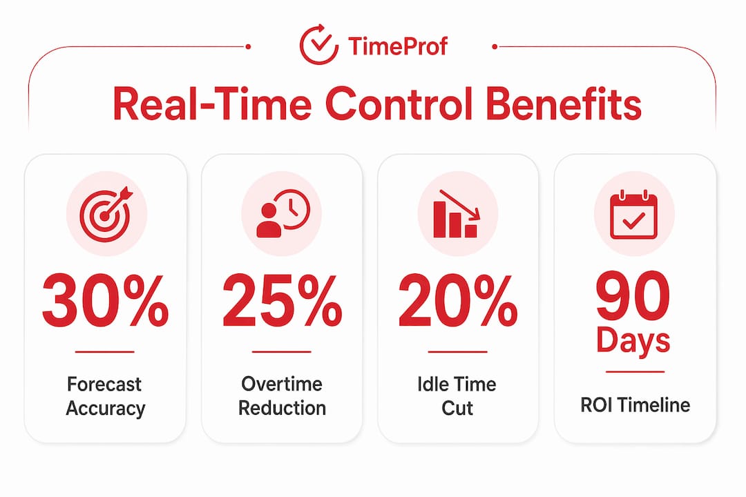 Infographic showing benefits of real-time workforce control with key stats