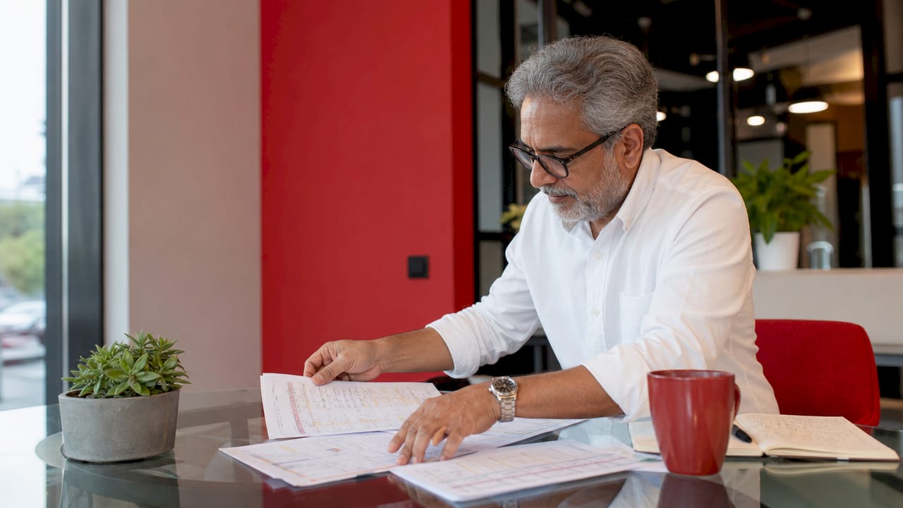 Hands arranging written staff rota sheets on desk