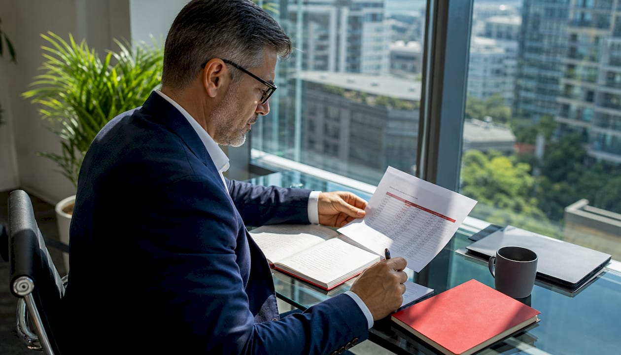 Business leader reviewing flexible workforce data