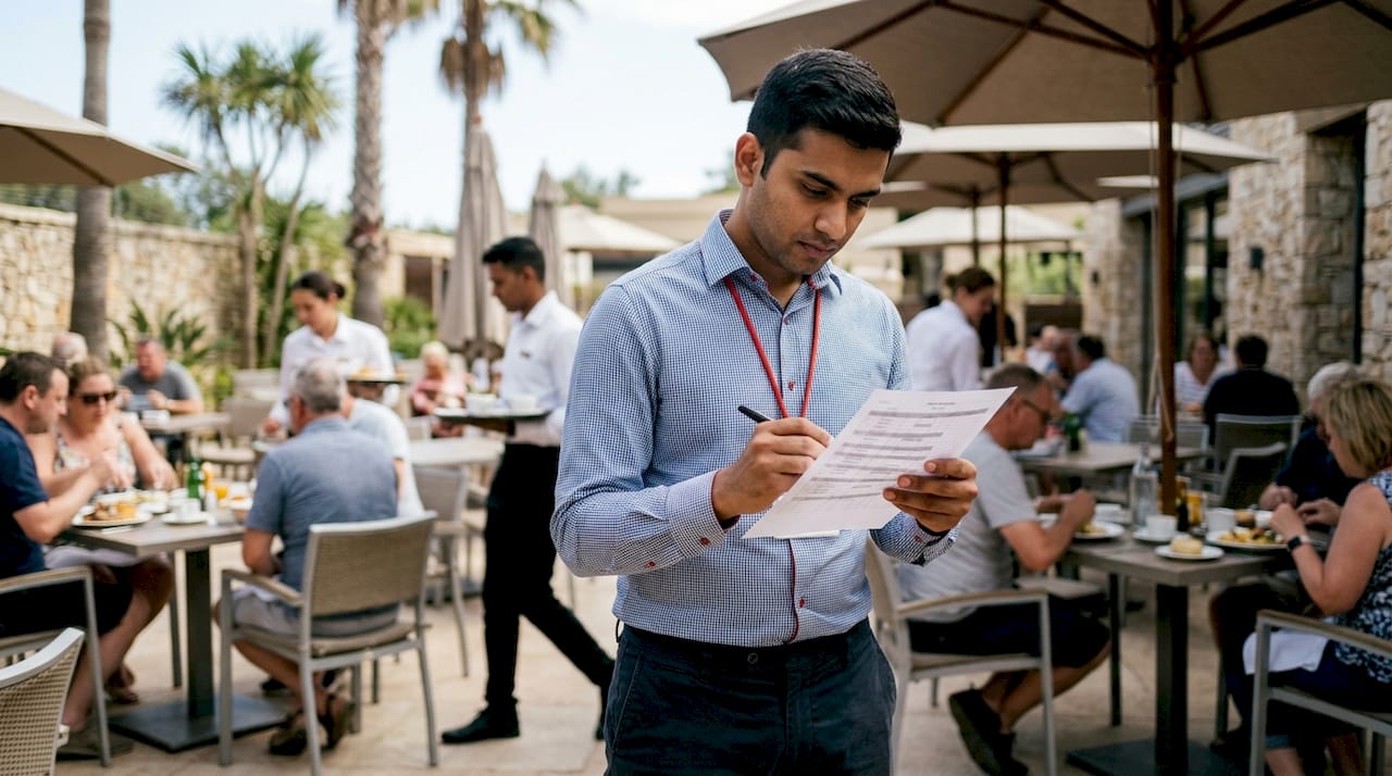 Shift supervisor checking hotel staff schedule