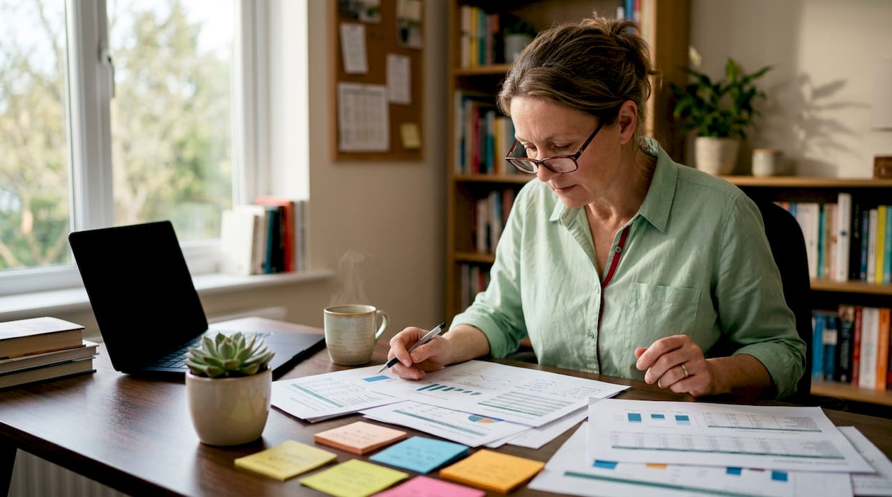 Woman analyzing workforce management reports at desk