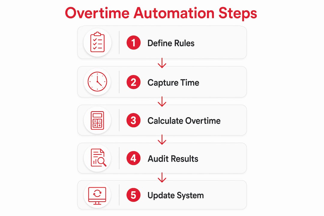 Infographic outlining automated overtime calculation steps