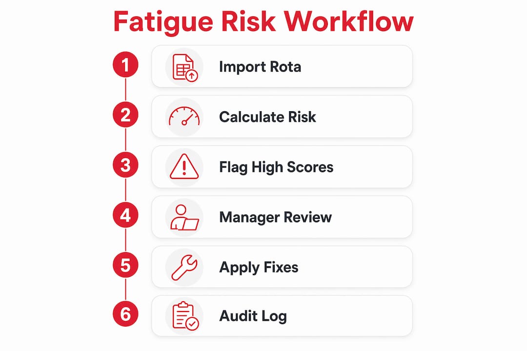 Infographic illustrating fatigue risk check steps