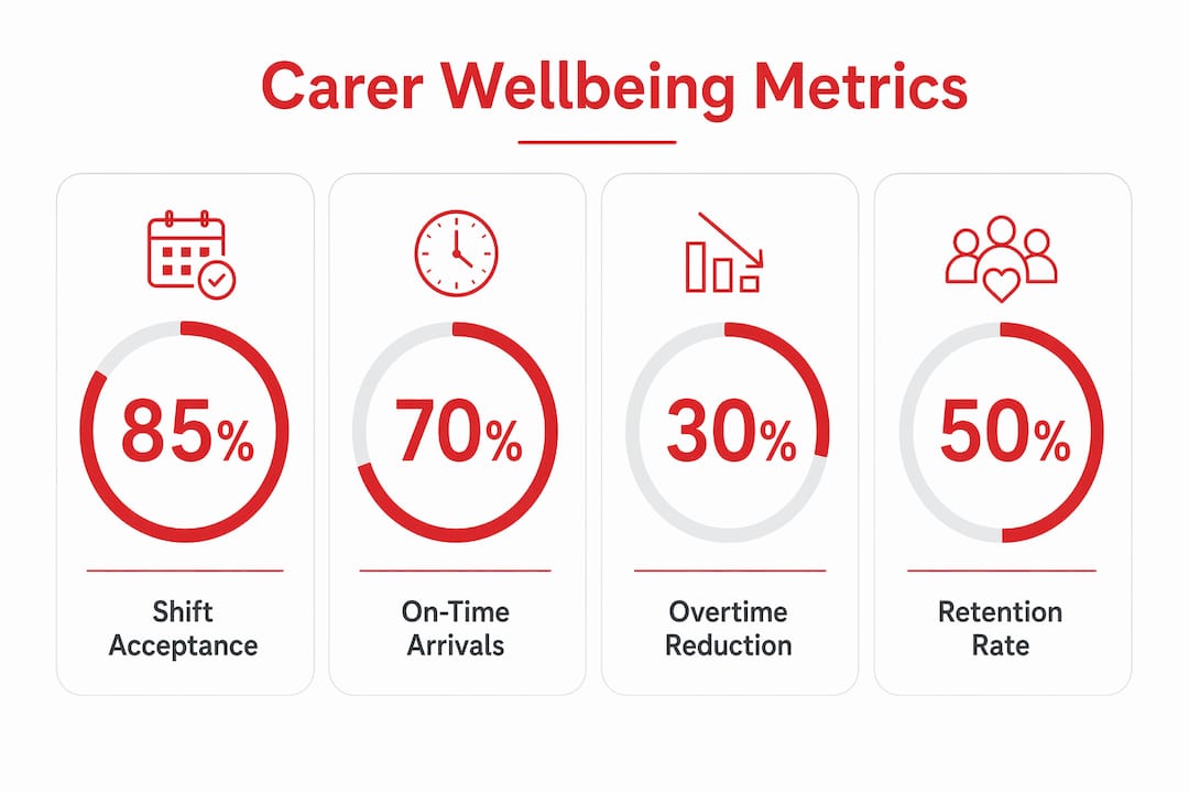 Infographic showing carer wellbeing key performance indicators