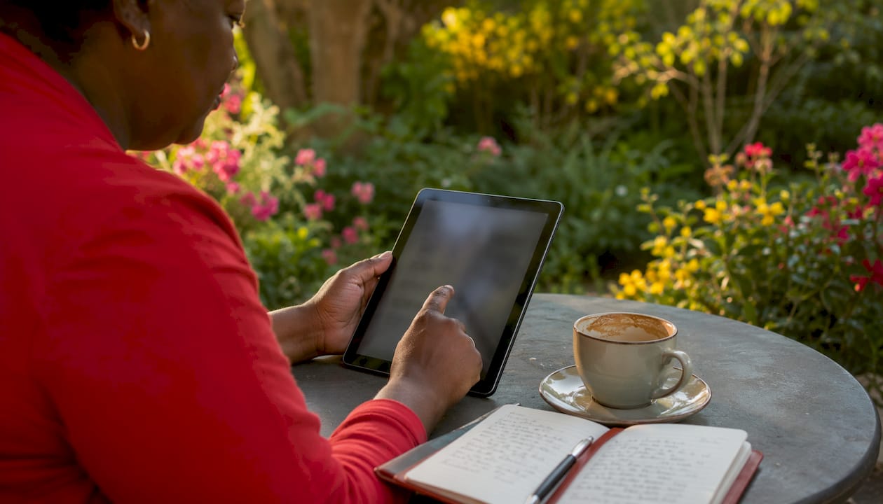 Consultant evaluating workforce software on tablet