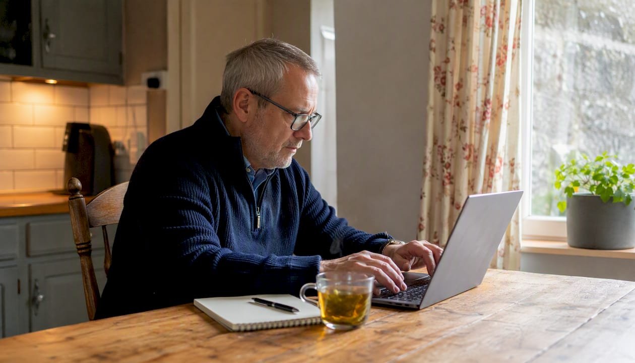 Hands approving leave on laptop at home