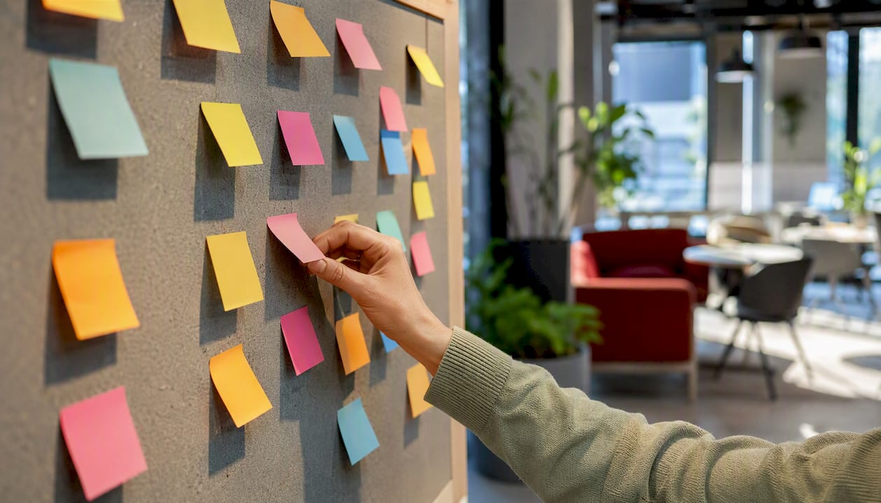 Hand removing post-it note from delegation board