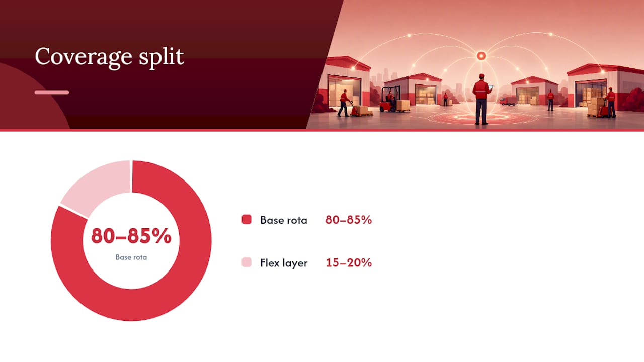 Seven-point checklist to stabilise staffing across multiple warehouses — overview diagram