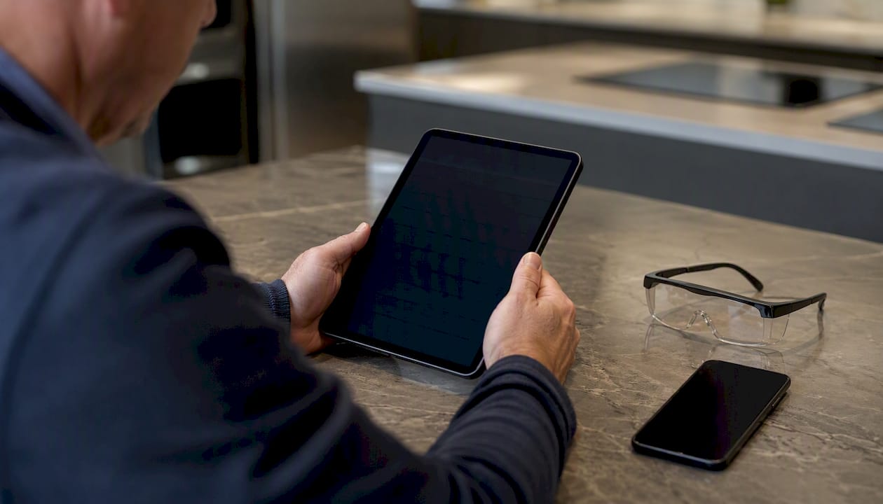 Manager hands inspecting third-party software list