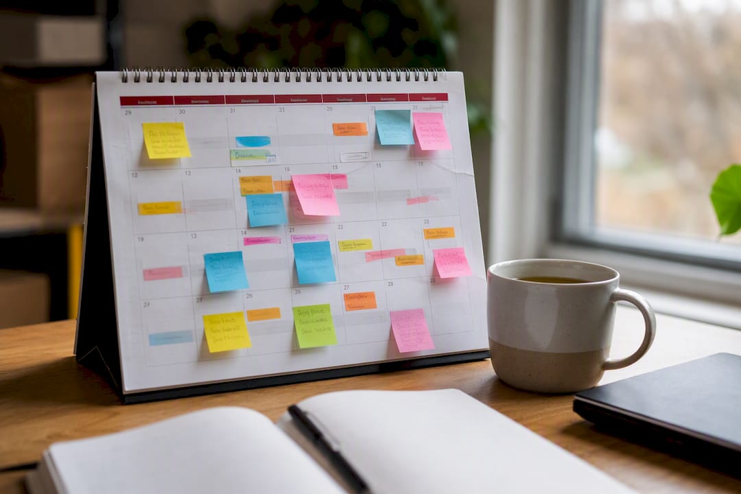 Calendar marked with employee leave dates