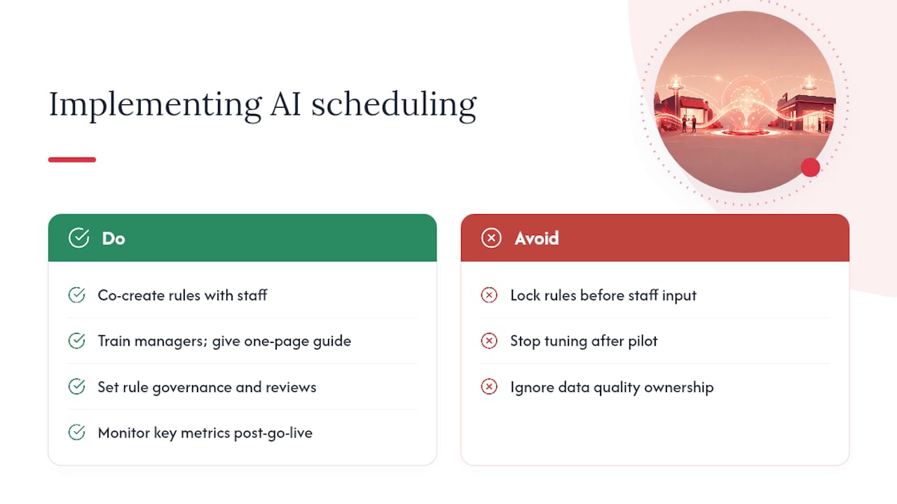 How do you implement AI scheduling without losing staff trust? — overview diagram