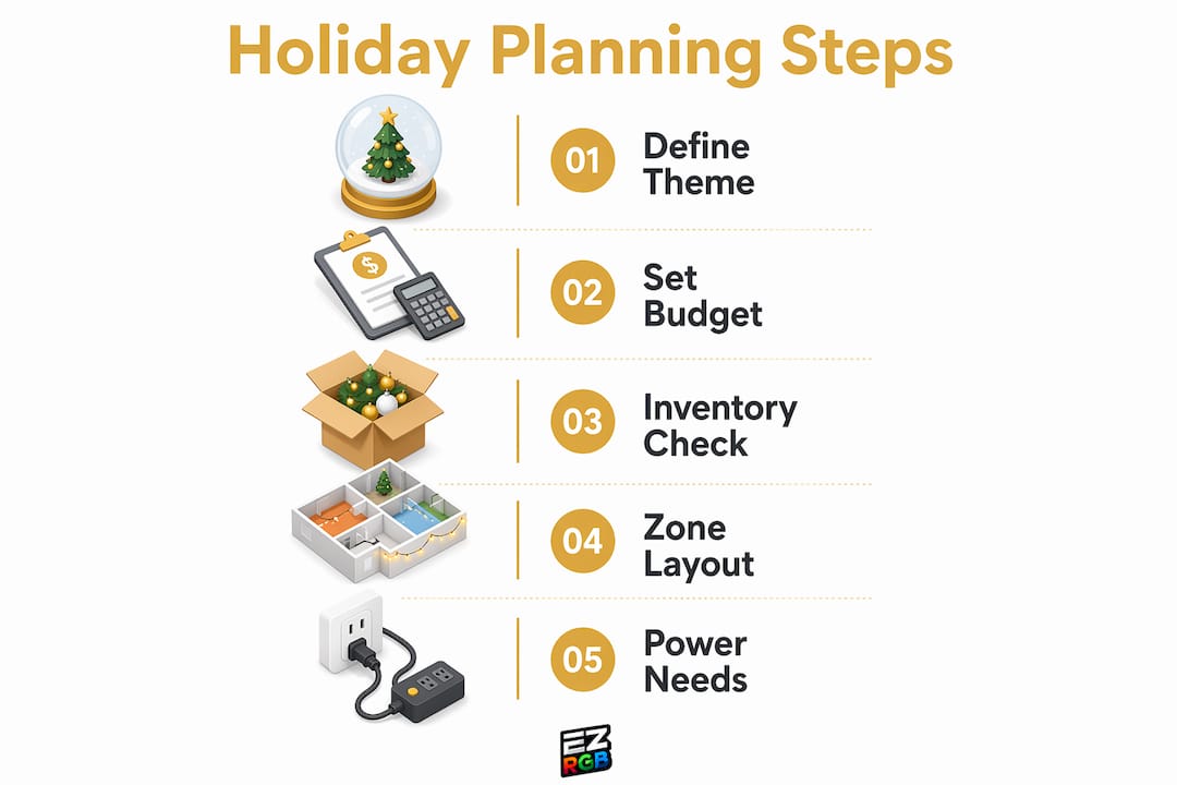 Infographic showing holiday display planning steps