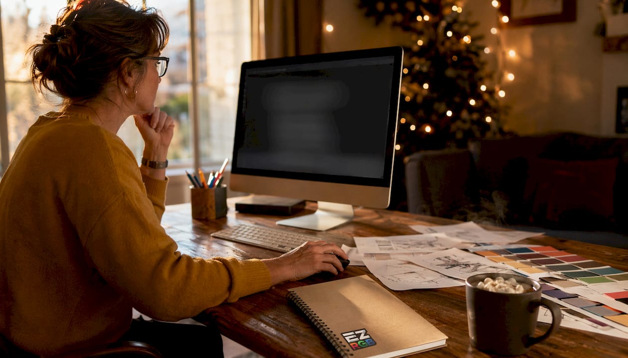 Person using holiday light preview software on desktop