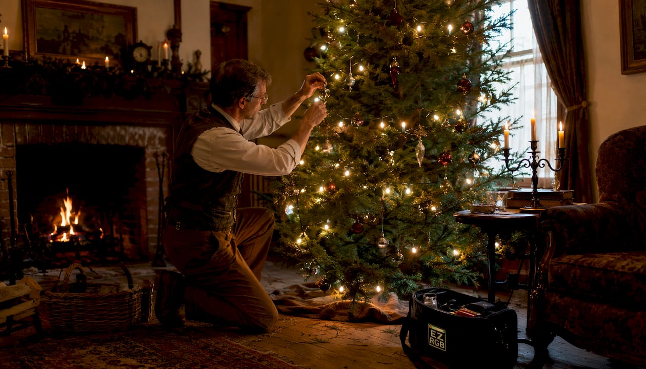 Historic Christmas tree with vintage electric lights