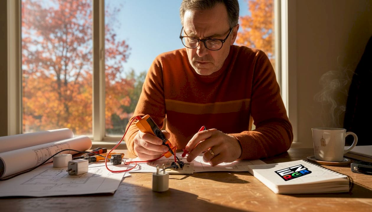 Man testing electrical outlet at home