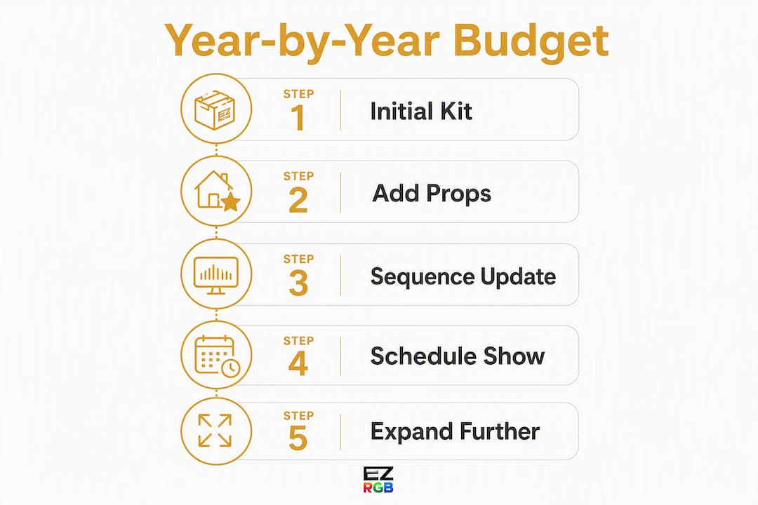 Infographic showing year-by-year EZRGB budget steps