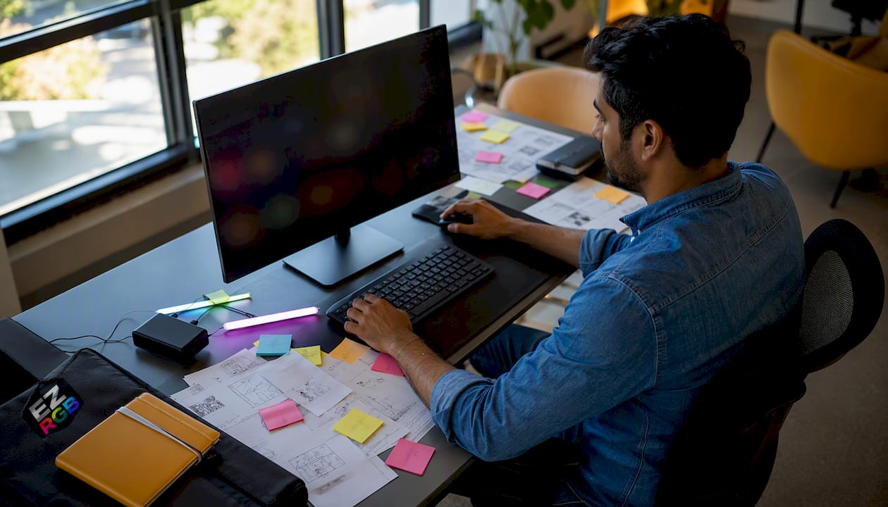 Designer working on commercial lighting layout