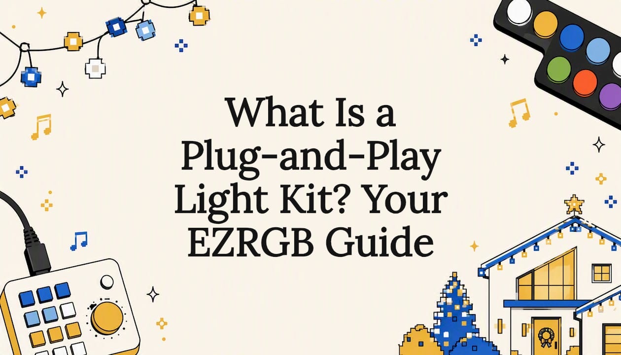 Decorative title card illustration with RGB light and holiday motifs