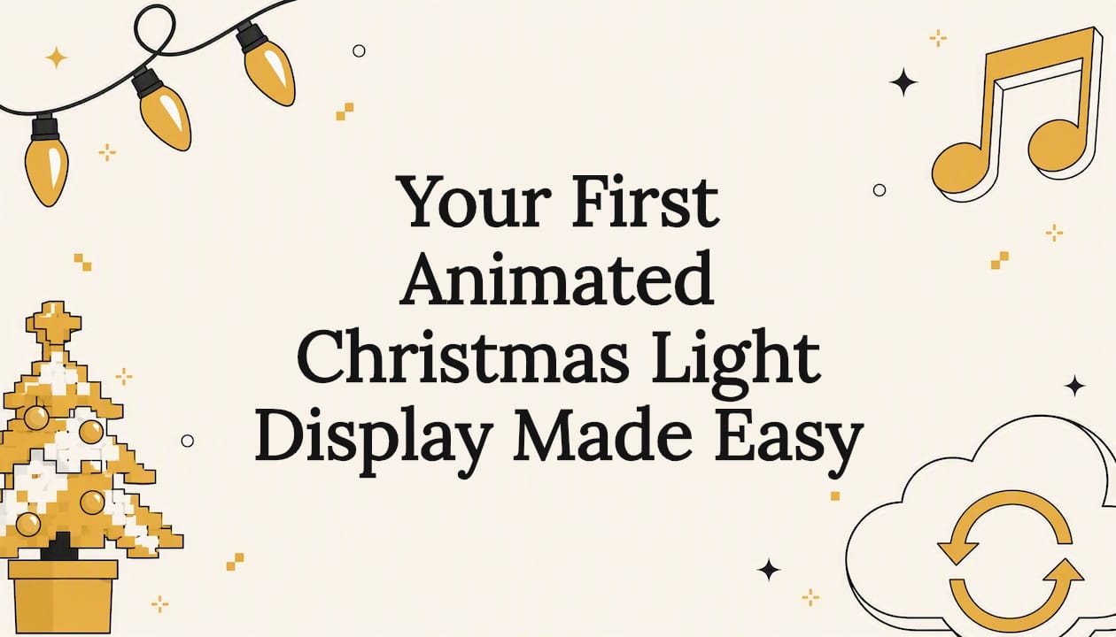 Decorative title card illustration for animated Christmas lights