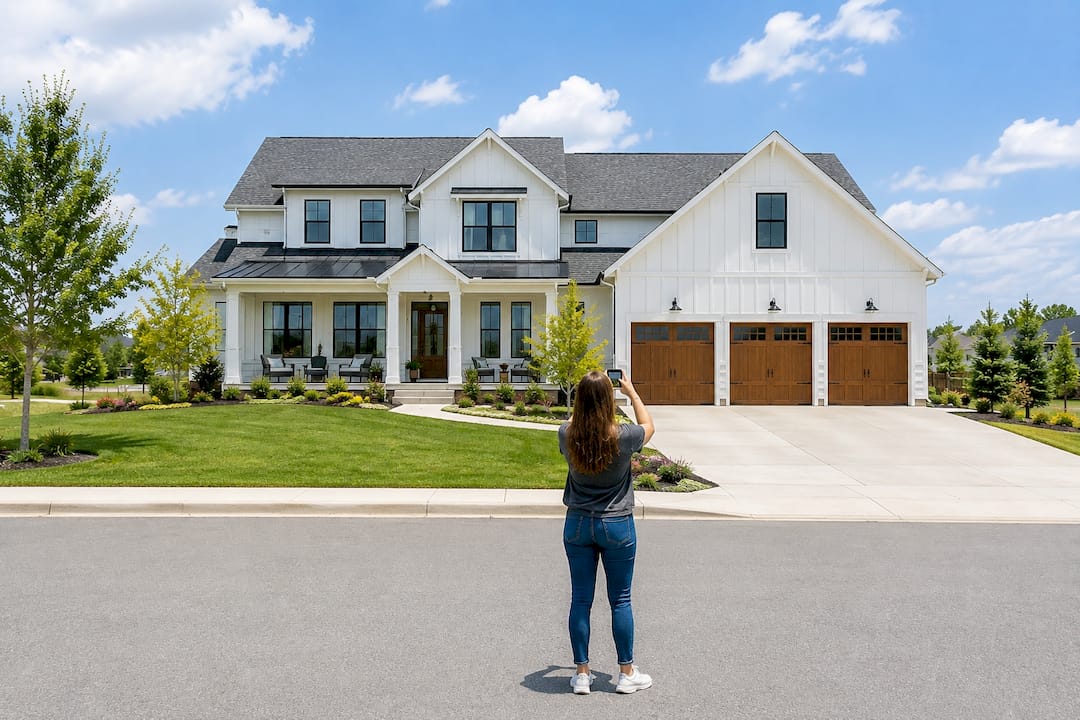 Homeowner taking straight-on house photo