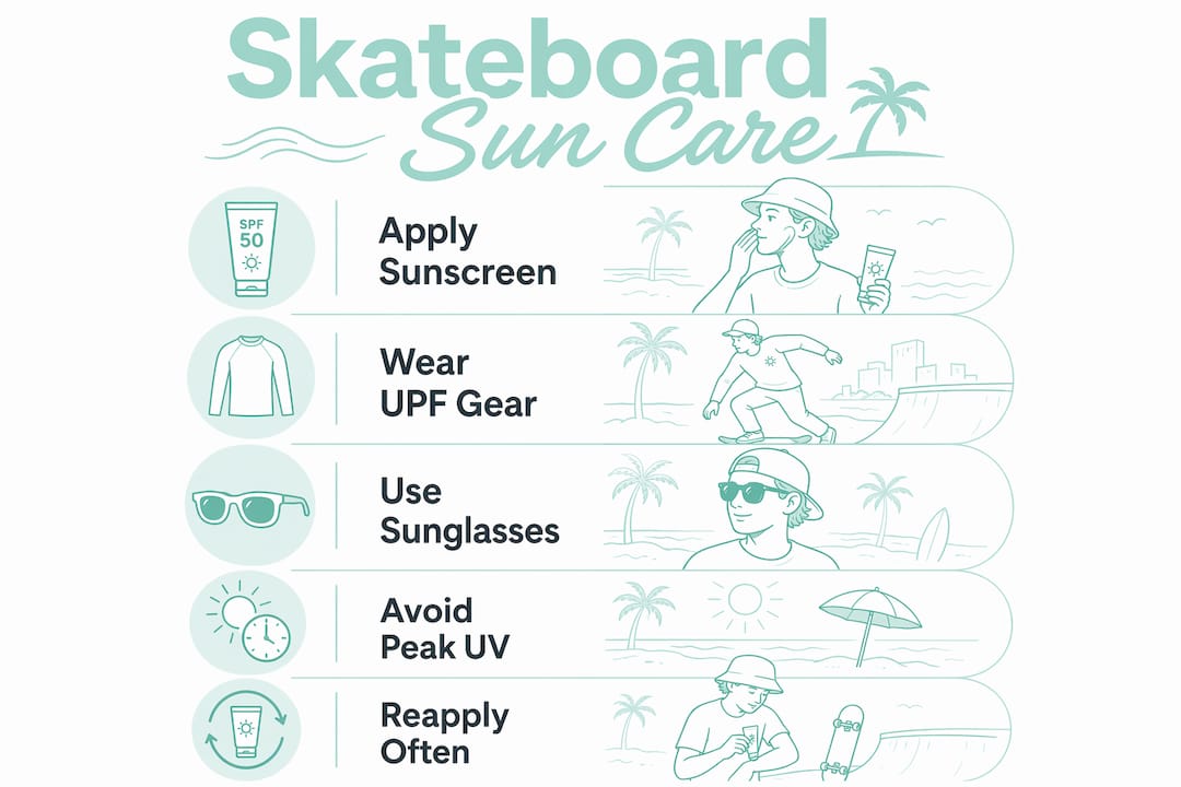Infographic with top skateboard sun protection steps
