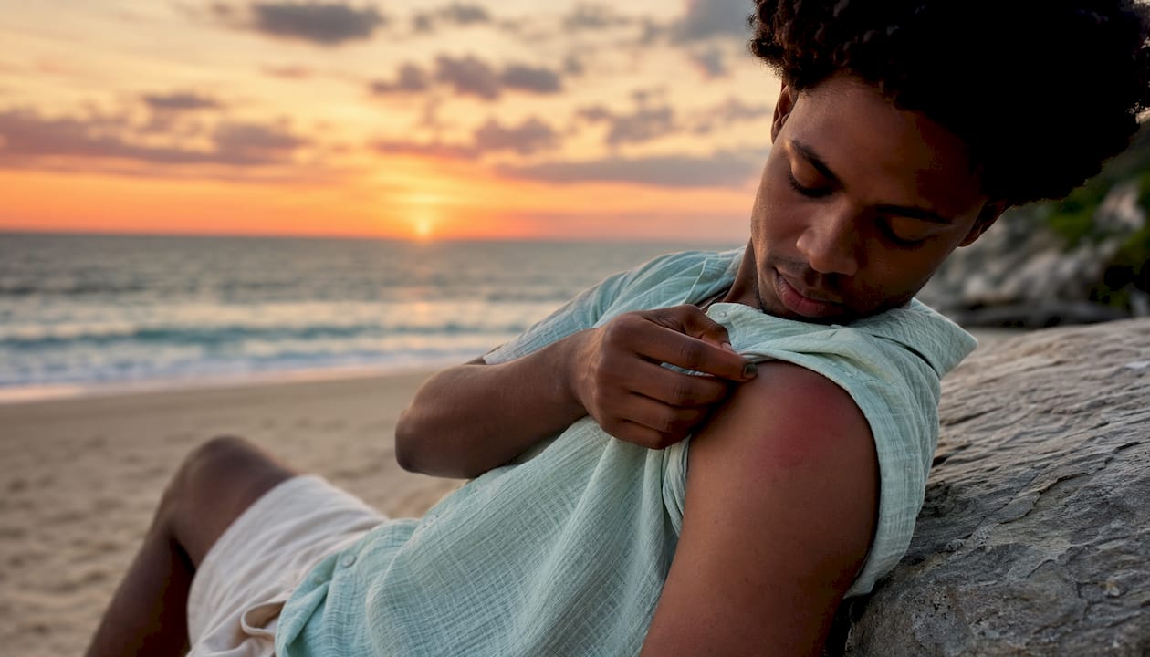 Man’s shoulder irritation from clothing friction