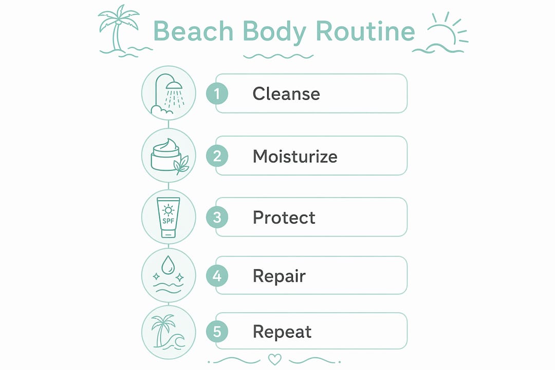 Infographic showing beach body care steps