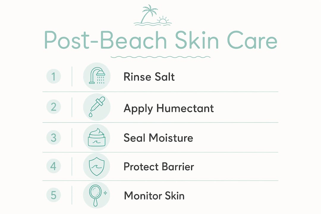 Infographic showing post-beach skin care steps