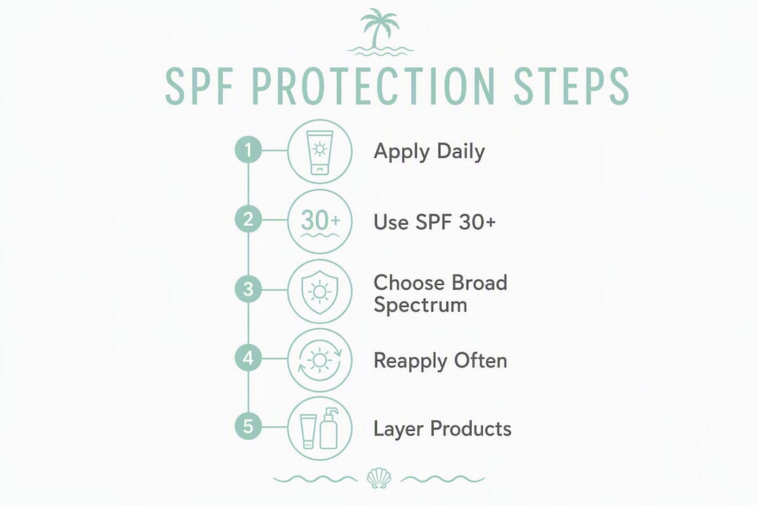 Infographic showing sunscreen protection steps for darker skin