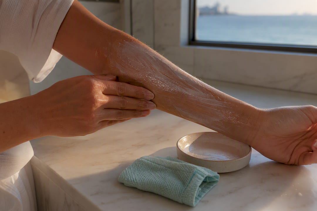 Oil cleanser removing sunscreen from skin