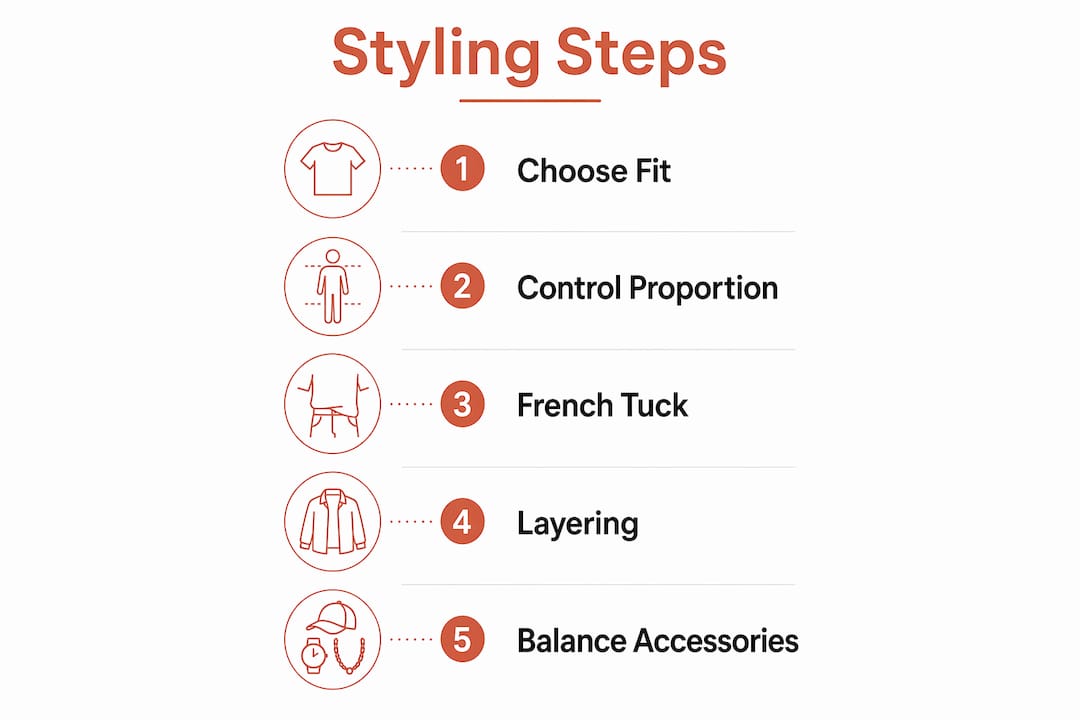 Infographic outlining oversized tee styling steps