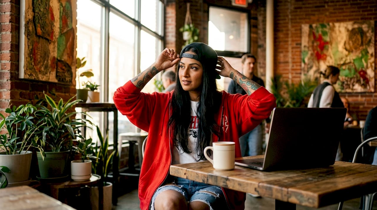Man layering oversized tee in stylish loft
