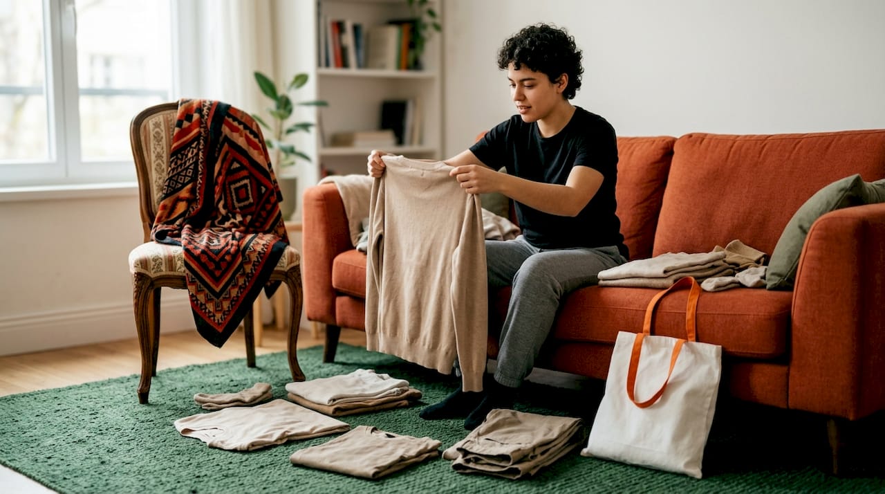 Hands arranging clothing for styling creativity